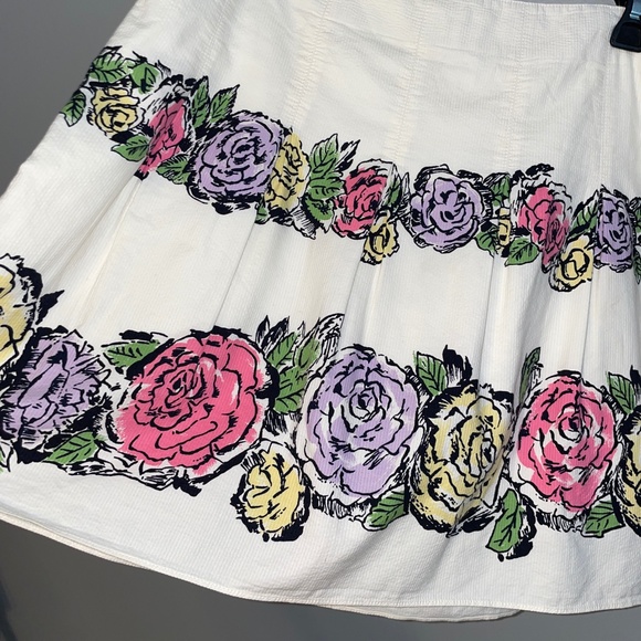 EUC Ann Taylor Loft Floral Print Cream Pleated A-line Full Short Skirt Size 16 - Picture 3 of 9